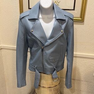 Light Blue Leather Theory Moto Jacket